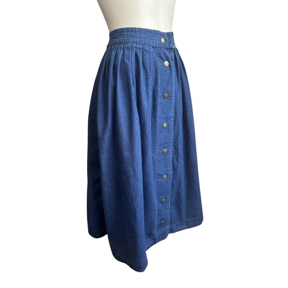 Vintage GABRIELLA Blue Denim Skirt Pleated Button-Front Women’s Size 10 - Picture 3 of 9